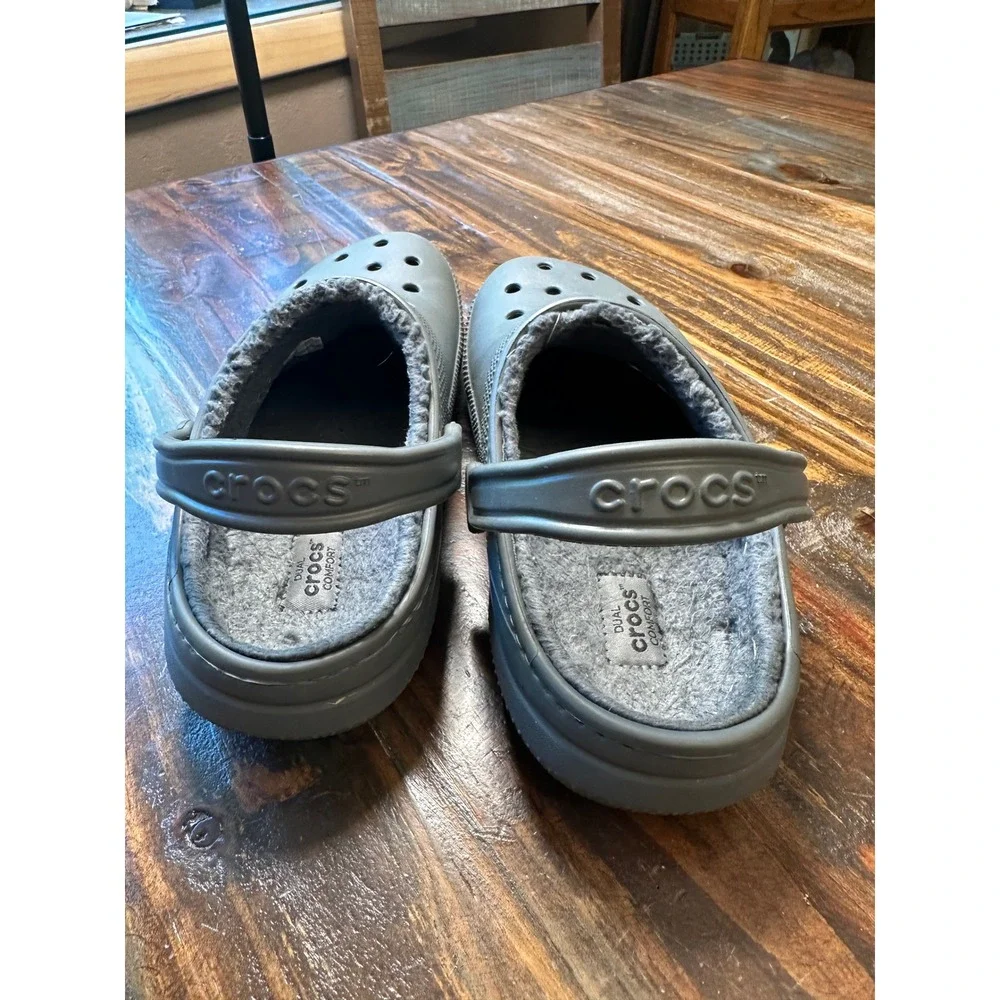 Crocs Classic Lined Clog‎ Slate Grey Men 7 Women 9 Fuzzy Comfort Mule Slippers